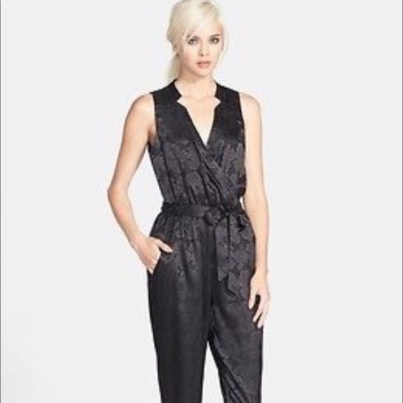 Astr Pants - Jacquard Black Floral Jumpsuit